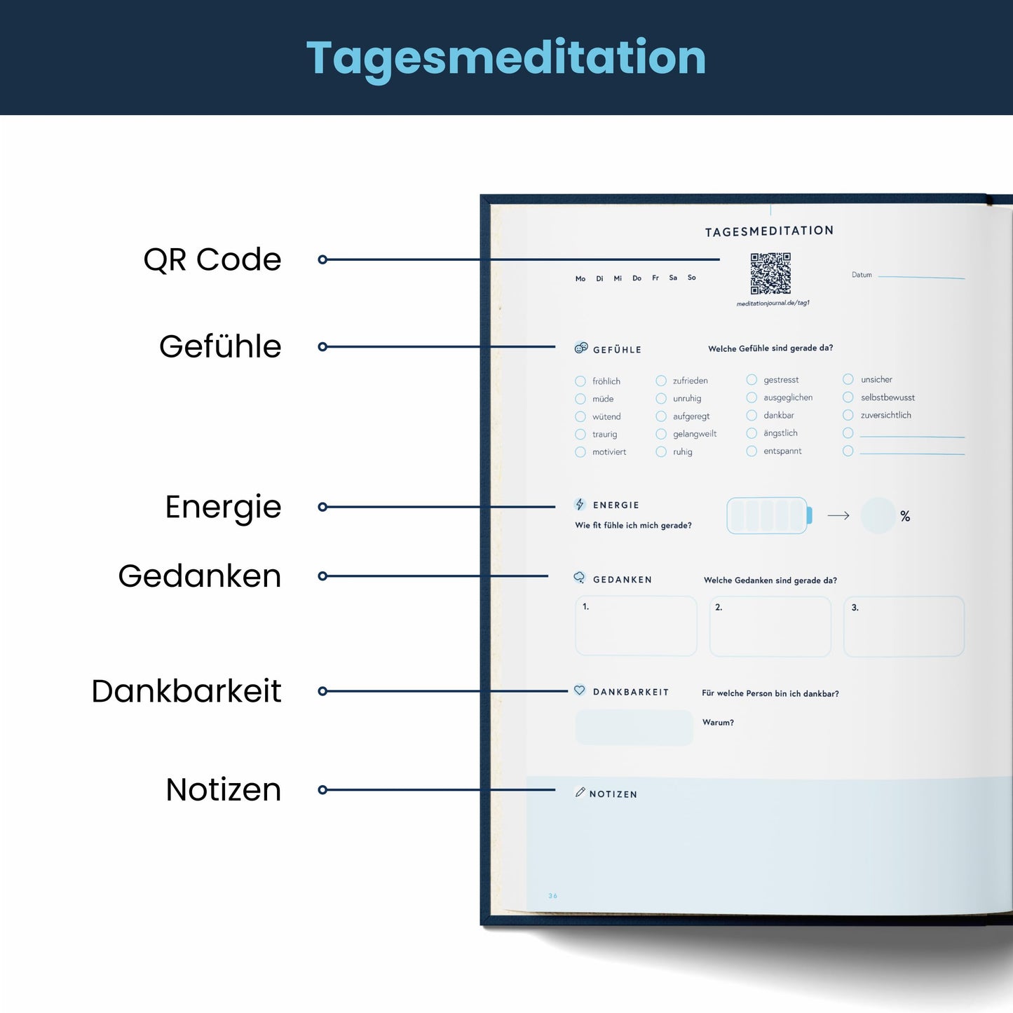 Meditation Journal | Achtsamkeitstagebuch mit geführten Audio Meditationen – Anti Stress Dankbarkeitstagebuch für Entspannung & Achtsamkeit | Mindlook & Koala Mind