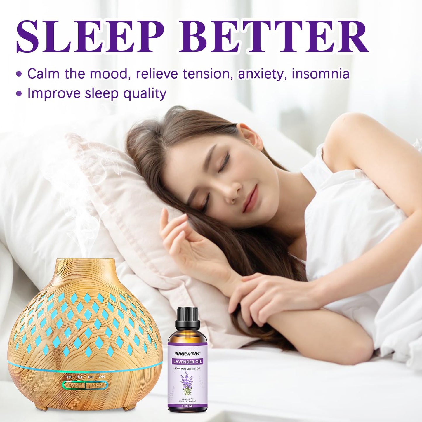 Migcaput Ätherische Öle lavendelöl 100 ml,100% Natürliche ätherische Öle, Ätherisches Aromatherapieöl von Erstklassige Qualität, Duftöle für Diffusor, Luftbefeuchter, Entspannen, Massage, Bad