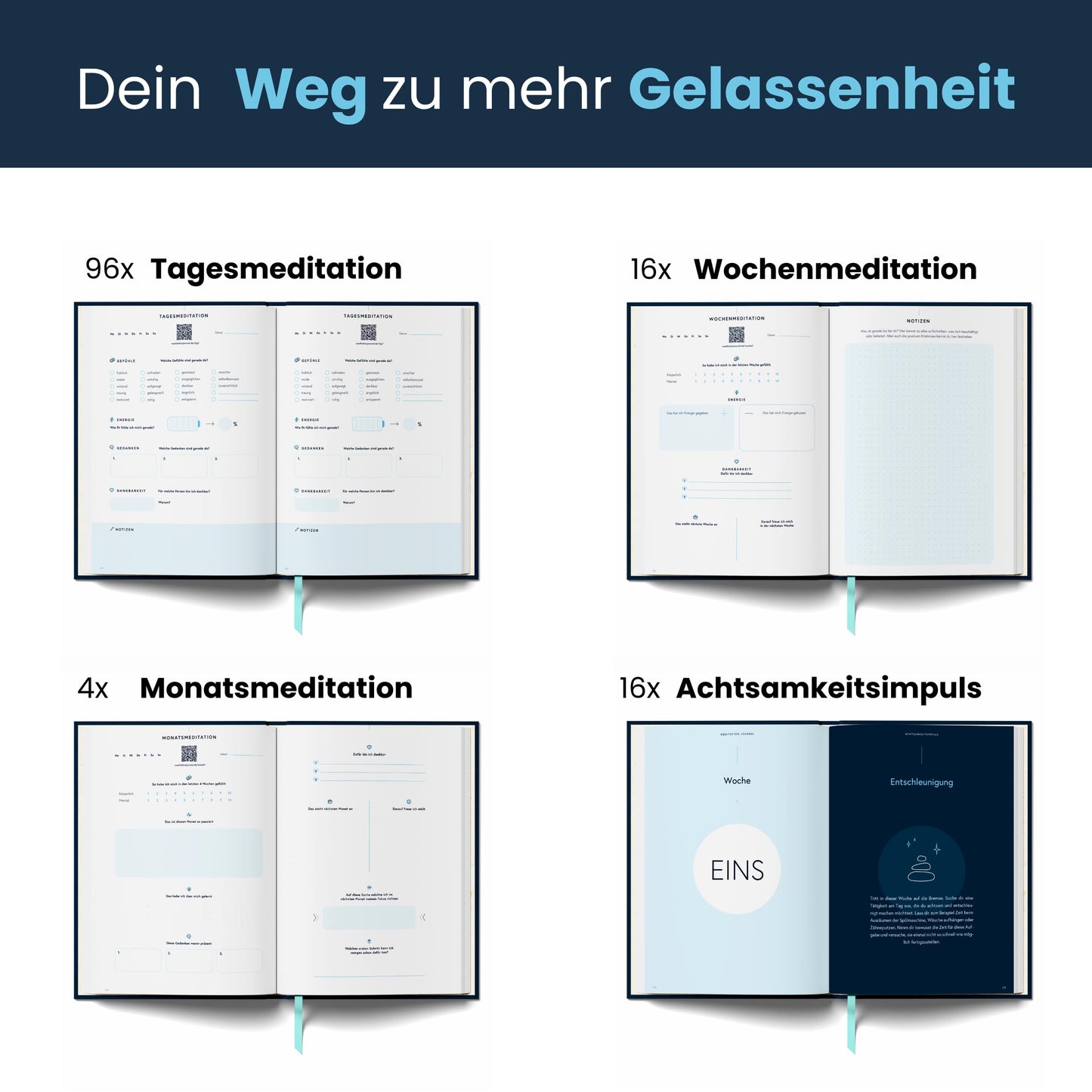 Meditation Journal | Achtsamkeitstagebuch mit geführten Audio Meditationen – Anti Stress Dankbarkeitstagebuch für Entspannung & Achtsamkeit | Mindlook & Koala Mind