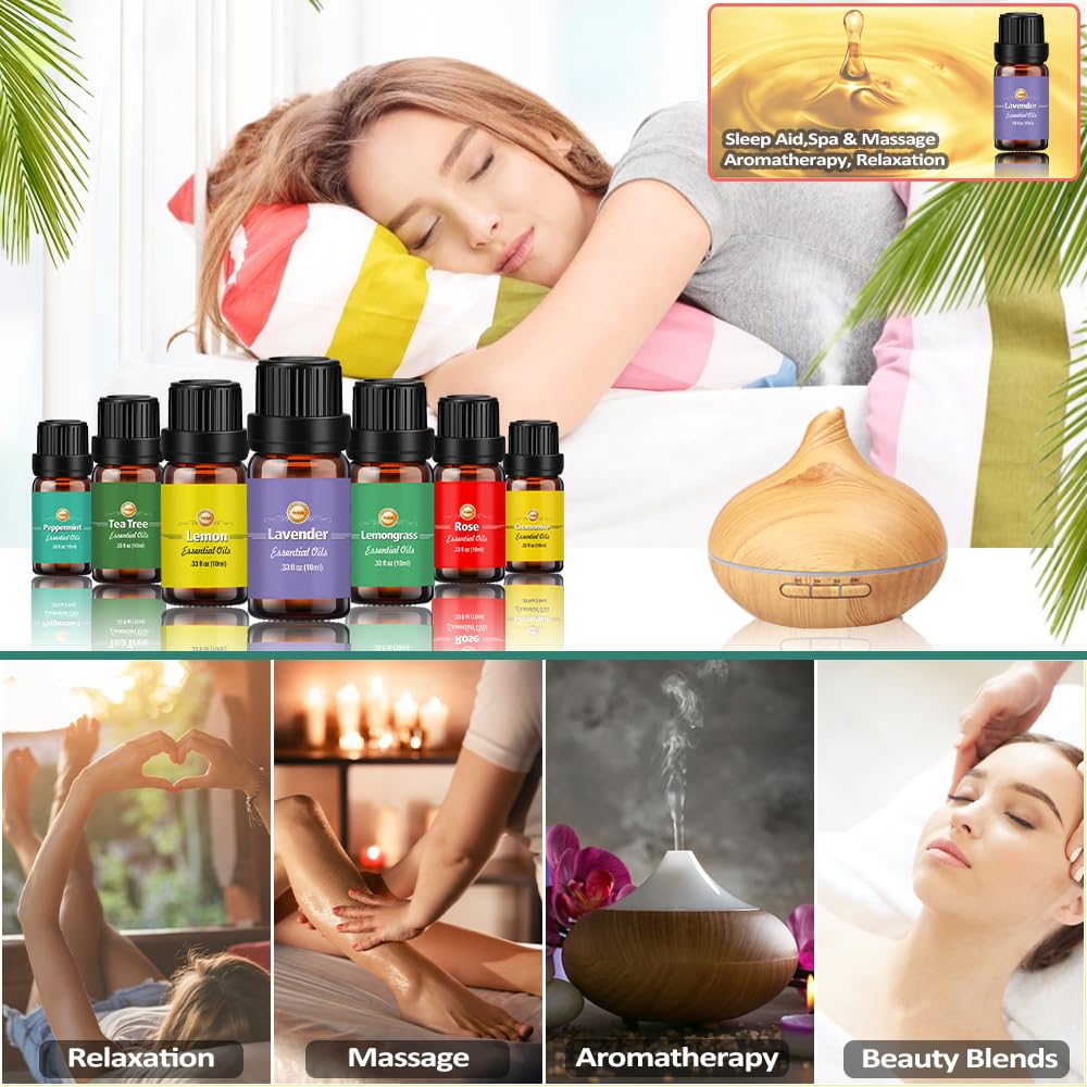 Ätherische Öle Set 18 x 10 ml, Teebaum, Lavendel, Eukalyptus, Weihrauch, Zitronengras, Rosmarin, Orange, Minze, Zitrone, Bergamotte, Ylang-Ylang, Grapefruit, Kamille, Rose, Vanille, Patchouli Salbei