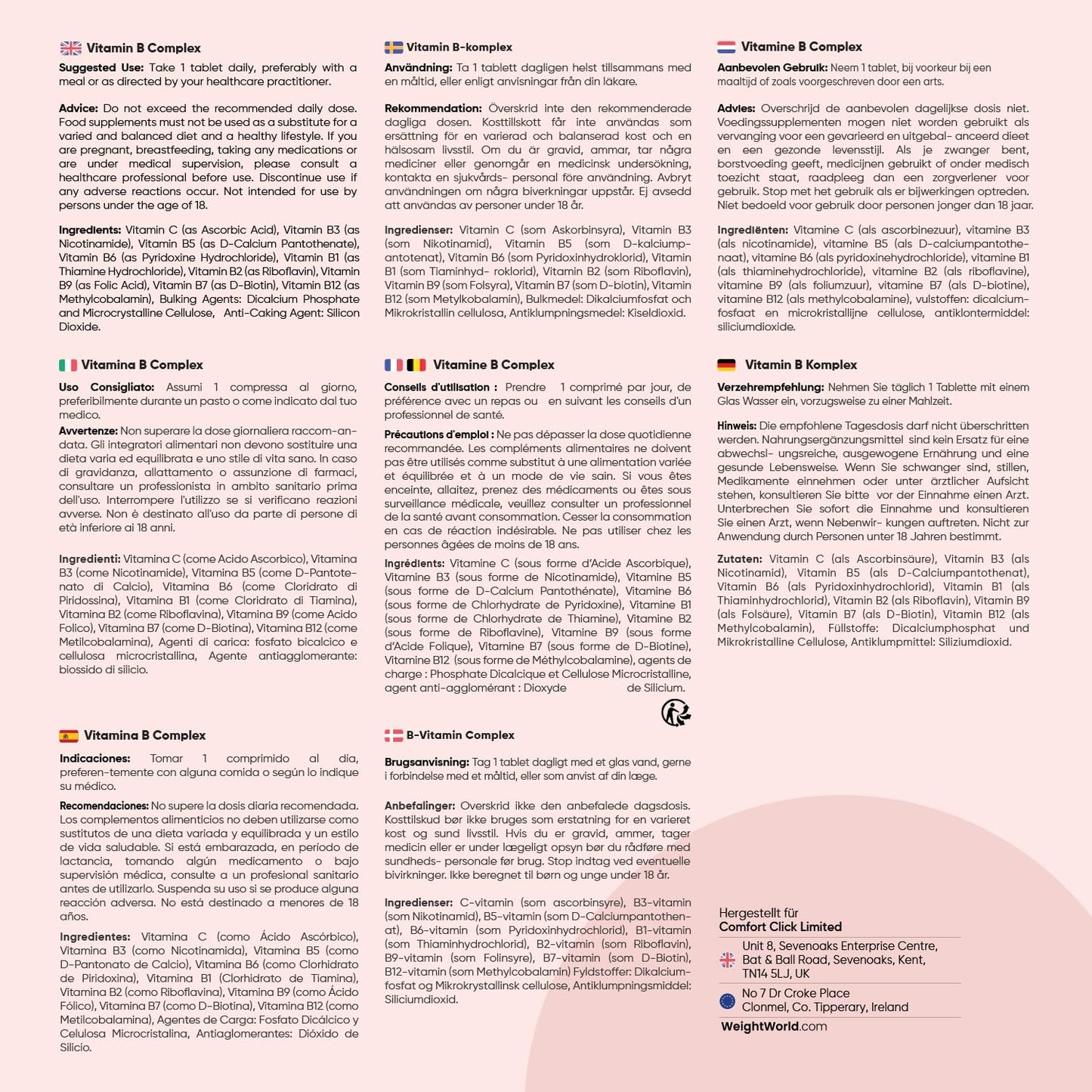 Vitamin B Komplex - 1 Jahr Vorrat - 365 Vitamin B Tabletten - Alle 8 B Vitamin B12, B1, B2, B3, B5, B6, B7, B9 - Mit Vitamin C (Ascorbinsäure), Biotin, Folsäure - Vegane B Complex - WeightWorld